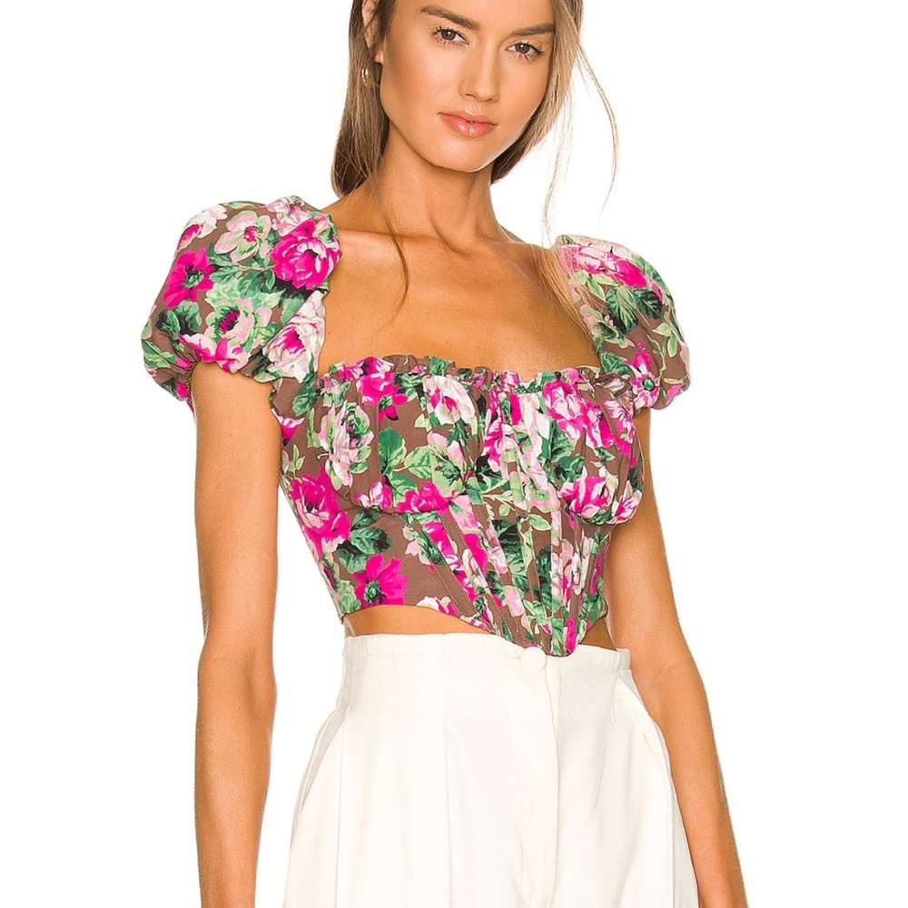 Floral Puff Sleeve Crop Top